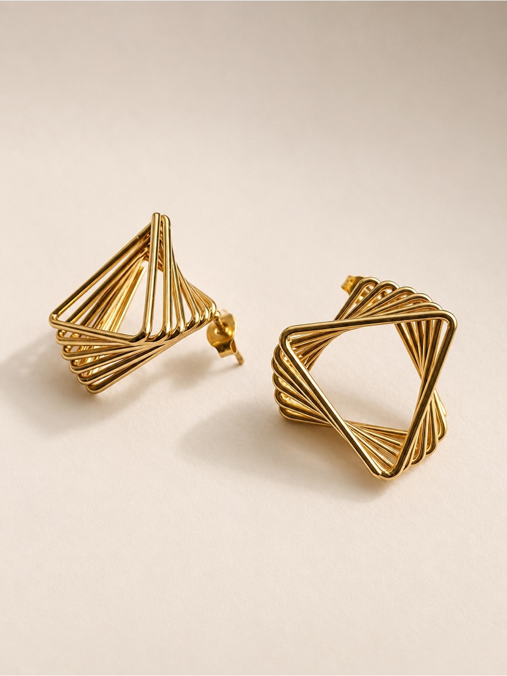 Gold Plated Geometric Wire Square Stud Earrings
